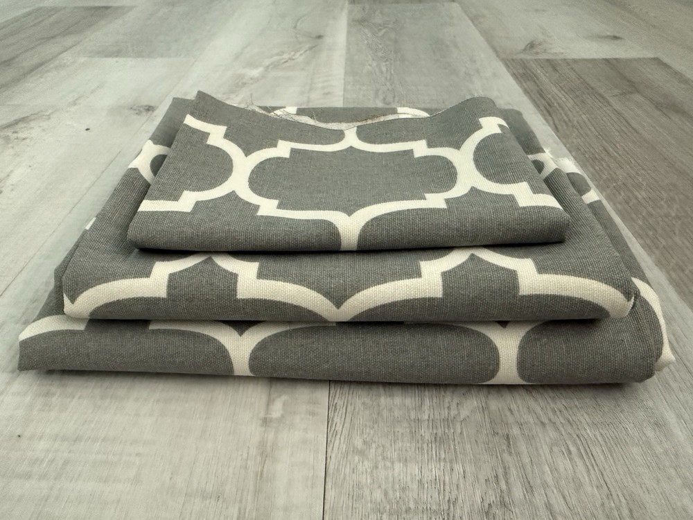 Gray White Upholstery Fabric Remnants Home Decor Geometric Shapes Sewing Project