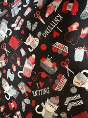 I Love Knitting w Cats on Black cotton Fabric per yard 44″ Quilt, Sew, Crafts