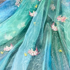 50x150cm Chinese Koi Fish Embroidered Fabrics for DIY Hanfu Dress Dance Costume