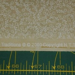 Vintage Vines Leaves Floral NOS All Cotton Fabric WHITE on NATURAL 7/8 YARDS