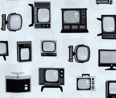 Let Me Entertain You TV Television Black White Gray Fabric Robert Kaufman BTY