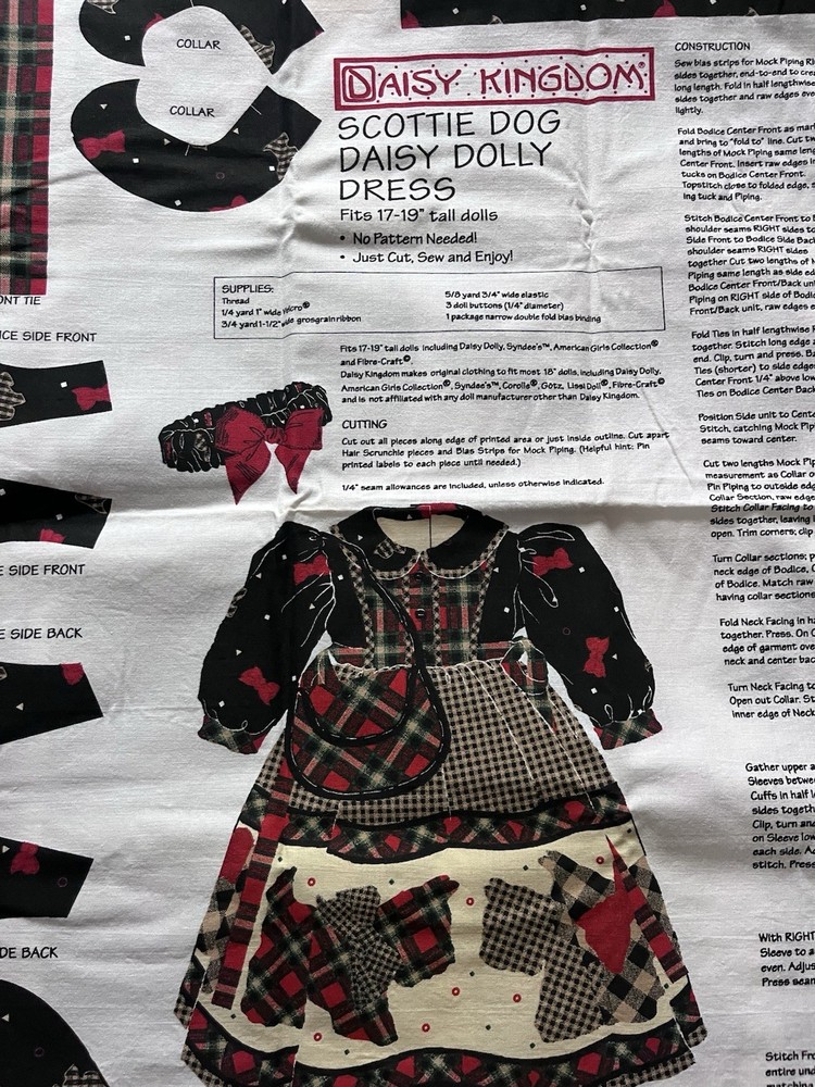 VTG Scottie Dog Daisy Dolly Dress Cotton Cut & Sew Panel Daisy Kingdom Adorable