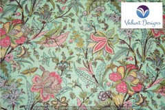 Indian Cotton Fabric 20 Yard Block Floral Loose Green Running Craft