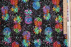Pineapples on Black Midnight Tropical Fruit Pina Cotton Fabric 1/2 Yard #C7948