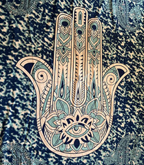 India Hamsa Hand Vintage Fabric Boho Wall Hanging Panel Cotton 55′ X 82″ Blue