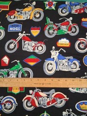 45″ X 70″ cotton blend fabric featuring motorcycles (a little less than 2 yards