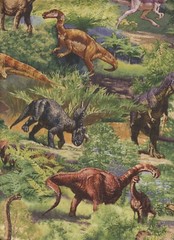 THE WORLD OF DINOSAURS Montana 75 Million Years Ago! FABRIC -Cranston 44″ x 48″