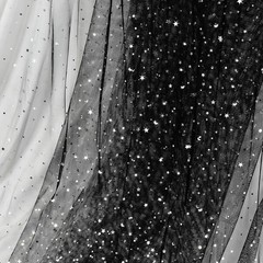 Black Glitter Tulle Fabric Roll with Star Moon Sequins, 1 Yard x 54 Inch