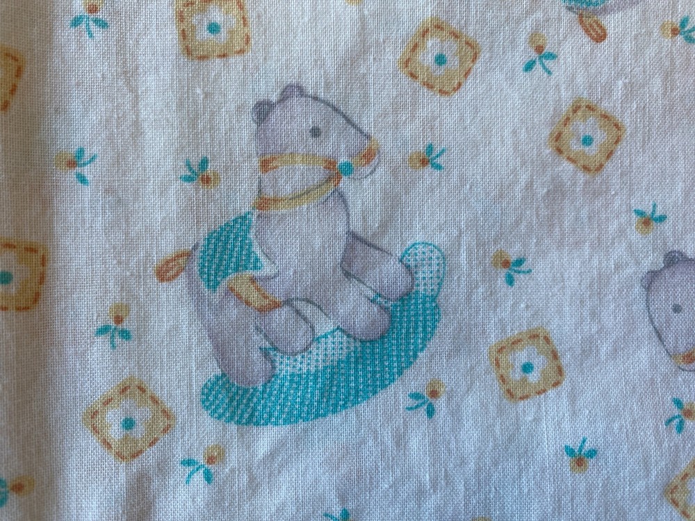 BABY NURSERY FABRIC~Rocking Horse~WHITE BLUE ORANGE~Floral Dots Squares~43×147~