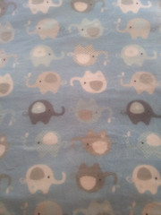 Baby Blue w/Gray Aqua White Elephants Fleece Fabric~2+ Yards x 60″ Wide NEW