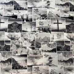 Christian Bible Verses Photo Collage Cotton Fabric Sold By The 1/2 Yard