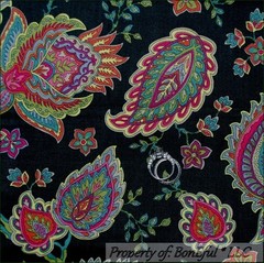 BonEful Fabric FQ Cotton Quilt VTG Green Dark Rainbow Paisley Flower Shabby Chic