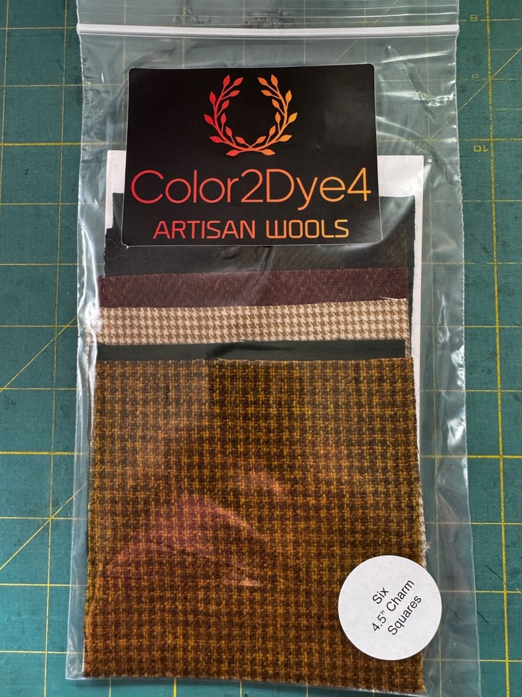 Hand Dyed Wool appliqué, rug, craft: (6) 4.5″ Charm Sq;Forest Hues Set -N2