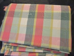 Vintage taffeta satin blend fabric plaid green pink yellow beige upholstery +