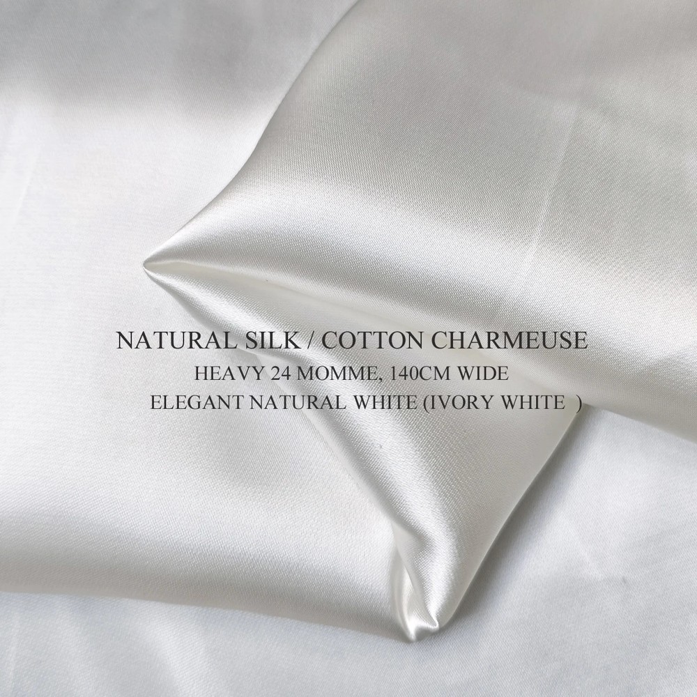 Heavy 24m/m 55”Wide Natural White Mulberry Silk Cotton Charmeuse Fabric Wedding