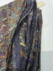 Vintage Paisley Floral Fabric Remnant Black Purple Teal Rust 52″ Wide x 3.5 Yds