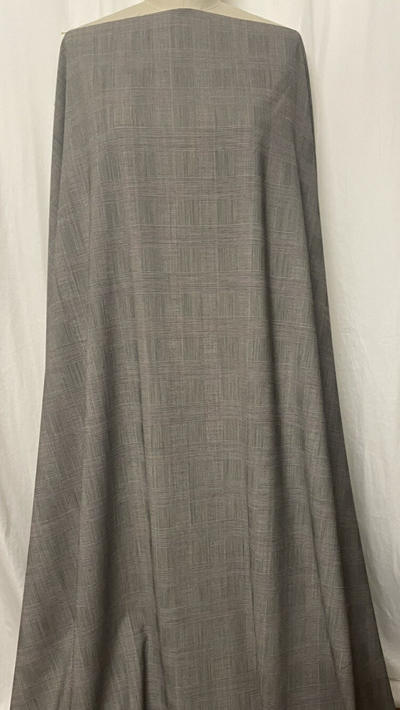 100% Wool Plaid w/ Subtle Grey White Black Fushia Fabric By The Yard 66″ Wide