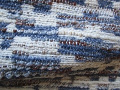 Off white Blue Brown heavy Slub Texture Upholstery Fabric 49″L plus