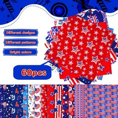 Patriotic Quilting Fabric Squares 10×10 Inch 60pcs Stars & Stripes Precut Bundle