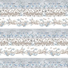Sandy Toes – Pictorial Stripe Taupe by Anita Jeram for Clothworks – 1/2 yard