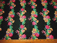 Chintz Fabric 1 1/3 Yard Pink Yellow Purple Green Floral Black Polish Cotton #C