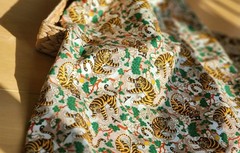 Korean Traditional Magpie & Tiger Beige Patterned Fabric made in Korea BTHY