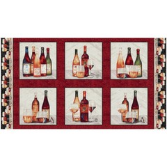 Wine Bottle Grape Glass Scenes Cotton Fabric Henry Glass After Five 24″ Panel