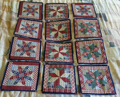 QUILTED FABRIC SQUARES, REVERSABLE PATTERN, 12 TOTAL 8.5″X8.5″ NEW