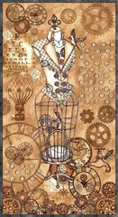 Unknown Voyage Steampunk Quilt Panel by Tana Mueller 44″x23″