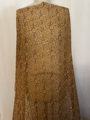 100% Silk Chiffon Honey Cocoa Brown Lurex Gold Accents Fabric By Yard 46″ Wide