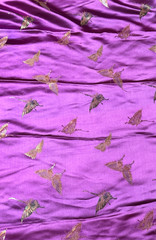 Butterfly Rainbow Pattern Silk Brocade Fabric Fuschia w/stripes on reverse READ