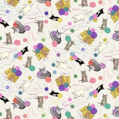 Feline Drive Fabric CRAFTERNOON Crafty Kitties Cream – Sold by the Yard