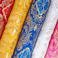 Metallic Floral Brocade Fabric 60″ By Yard in Red Gold White Purple Blue Green