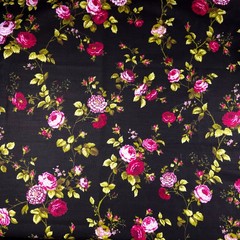 Romantic Ruby Red Floral Fabric | Black Poly-Cotton Blend by the Yard | 58″