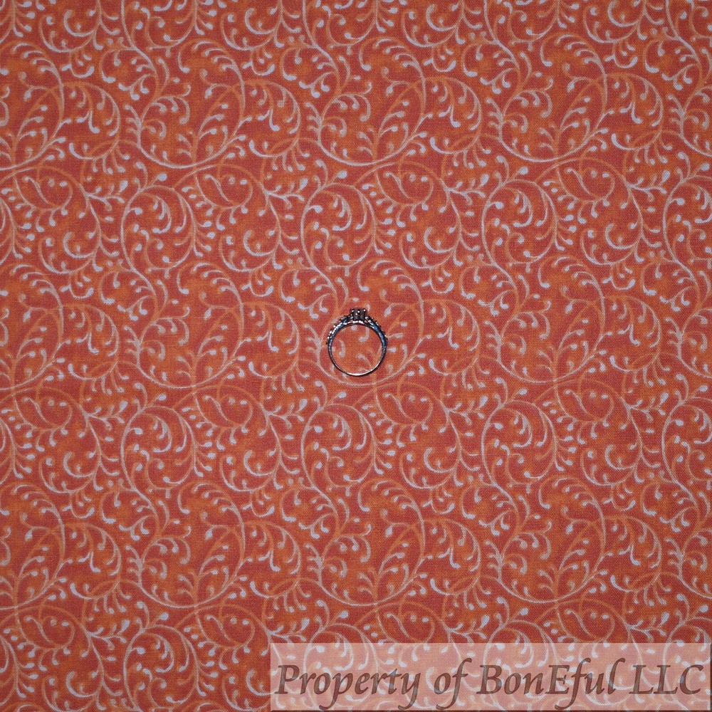BonEful Fabric FQ Cotton Quilt Orange Tonal Calico Leaf Flower Tiny Little Print