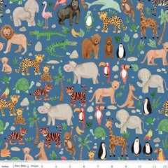 $8 Per Yard WILD SIDE Animals Denim Blue FLANNEL Quilt Fabric by Riley Blake