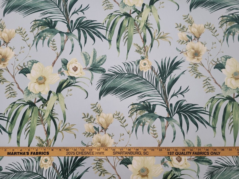 Covington ISABELLA SKY Blue Green White Tropical Flower Print Drapery Uph Fabric