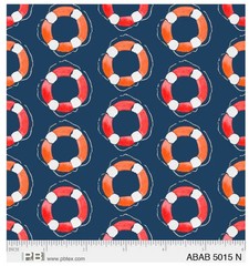 P&B Textiles Ahoy Baby Nautical Life Preservers Blue, Cotton Fabric 1 yard x 44″