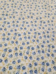 Vintage 100% Cotton Quilting Fabric Baby Blue And Yellow Flowers Tiny 1/2 YARD