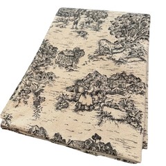 French Pastoral Country Toile Black Cream Upholstery Fabric 52”x 2 Yds 3side Hem