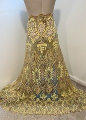 Yellow Gold Black Iridescent Sequin Embroidered Lace fabric 50” Width 1 Yard