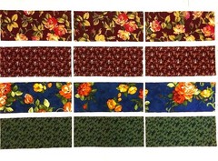 ROSES & CALICO (12) 3″x7″ Fabric Strips/SCRAPS For Crafts-Quilting-Junk Journals