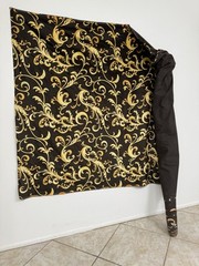 Versace Baroque Gold Black Cotton Velvet Upholstery Fabric 1 Yard