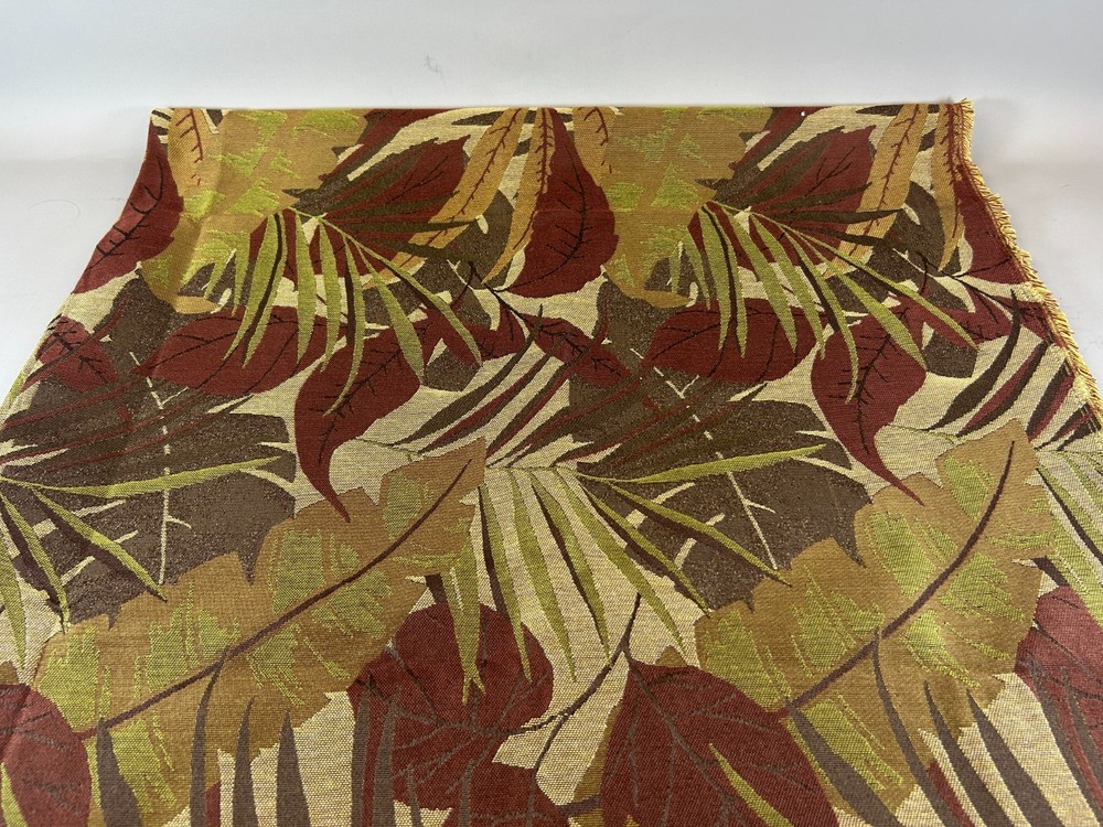 1+ yd Tropical Palm Banana Leaves Upholstery Fabric Golden Brown Tapestry Like