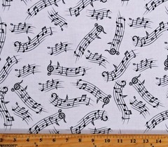 Cotton Sheet Music Swirls Notes Musicians White Fabric Print by Yard D776.84