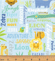 Sweet Safari Words Animals Fabric Nursery Baby Blue Cotton Benartex By the Yard