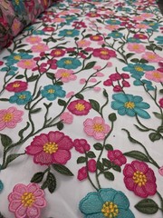 Fuchsia Floral Lace Embroidery Pink Floral Clear Mesh Lace Sold By Yard For Dres
