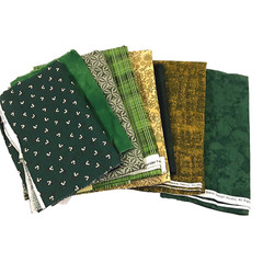 12 Pc Bundle Quilting Fabric Green FQs + Asst Cuts vintage look allover prints