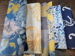 Blue & Gold Upholstery Fabric Bundle Light to Medium Weight Sewing Destash
