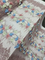Dusty Rose Beaded Lace 3d Multicolor Floral Fabric Sold by The Yard Quinceañera